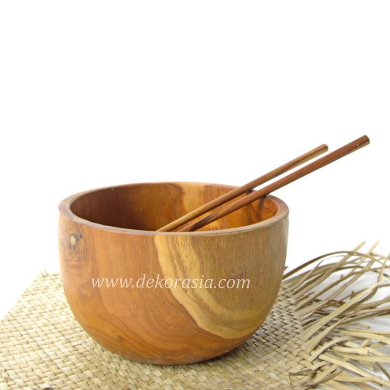 Teak Wood Round Bowl Dish Serving Size Dia 6.7 inches